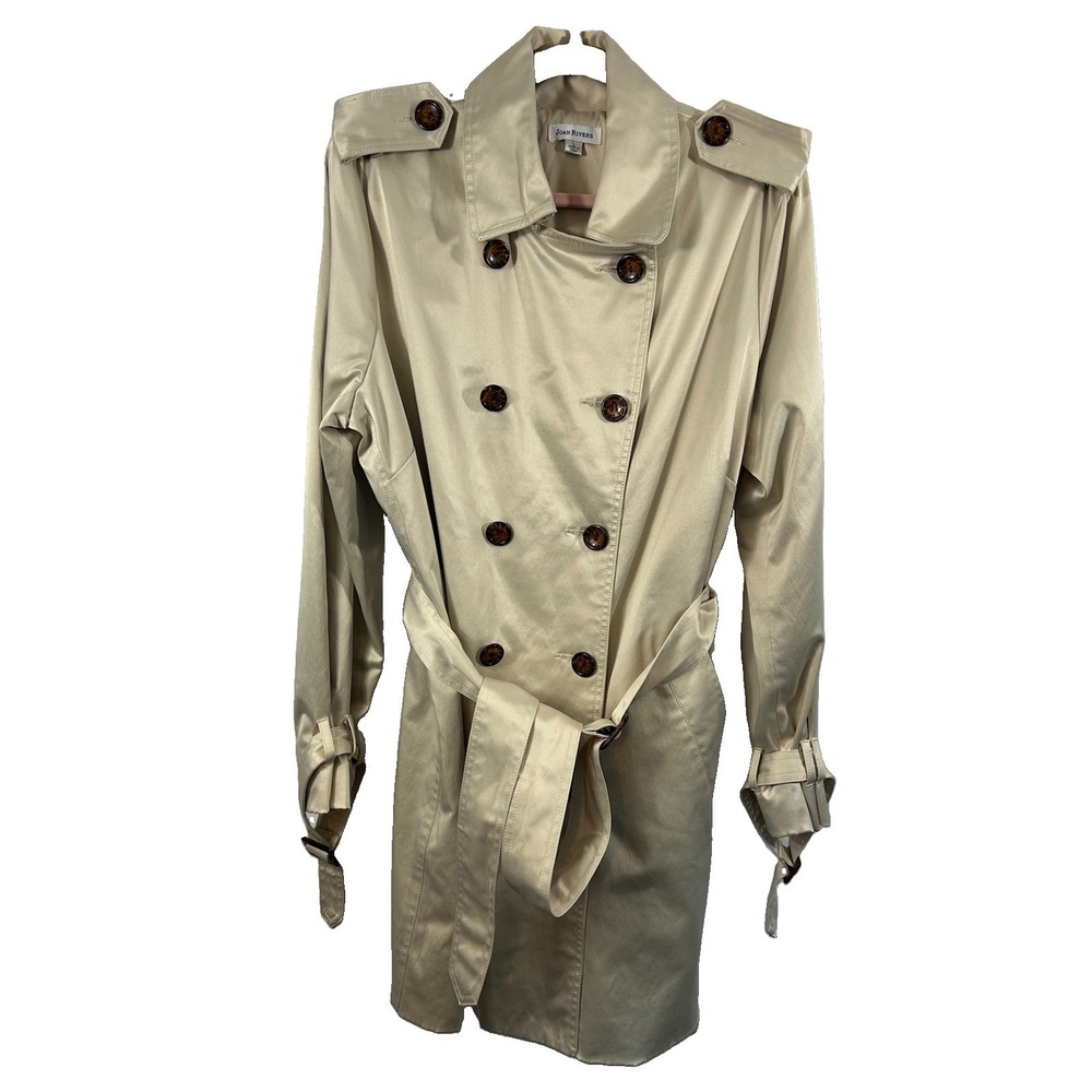Joan Rivers Leopard Print Lined Trench Coat L Beige Belted Double Mob Wife Baddi